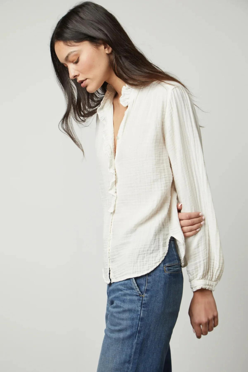 Velvet, Trish Flutter Collared Shirt-White