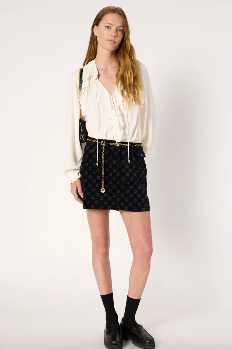 Gerard Darel, Agnella Ruffled Satin Shirt- Ecru