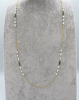 Gold necklace with pearl and green tourmaline accents