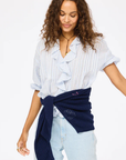 Kerri Rosenthal, Rosen Stripe Blouse- White- Solvang Blue