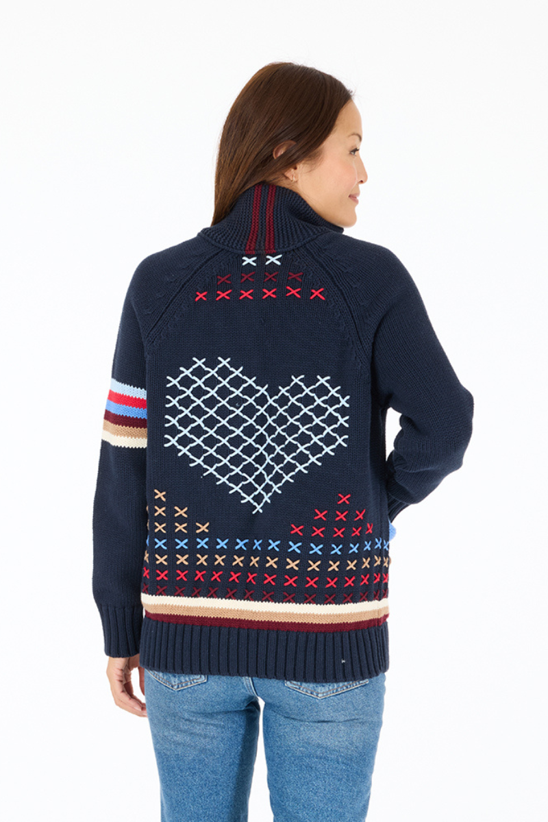 Kerri Rosenthal, Joy Imperfect Heart Cardigan- Indigo Blue