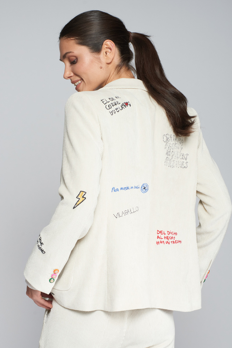 Vilagallo, Hillary emboridered Jacket- Off-White