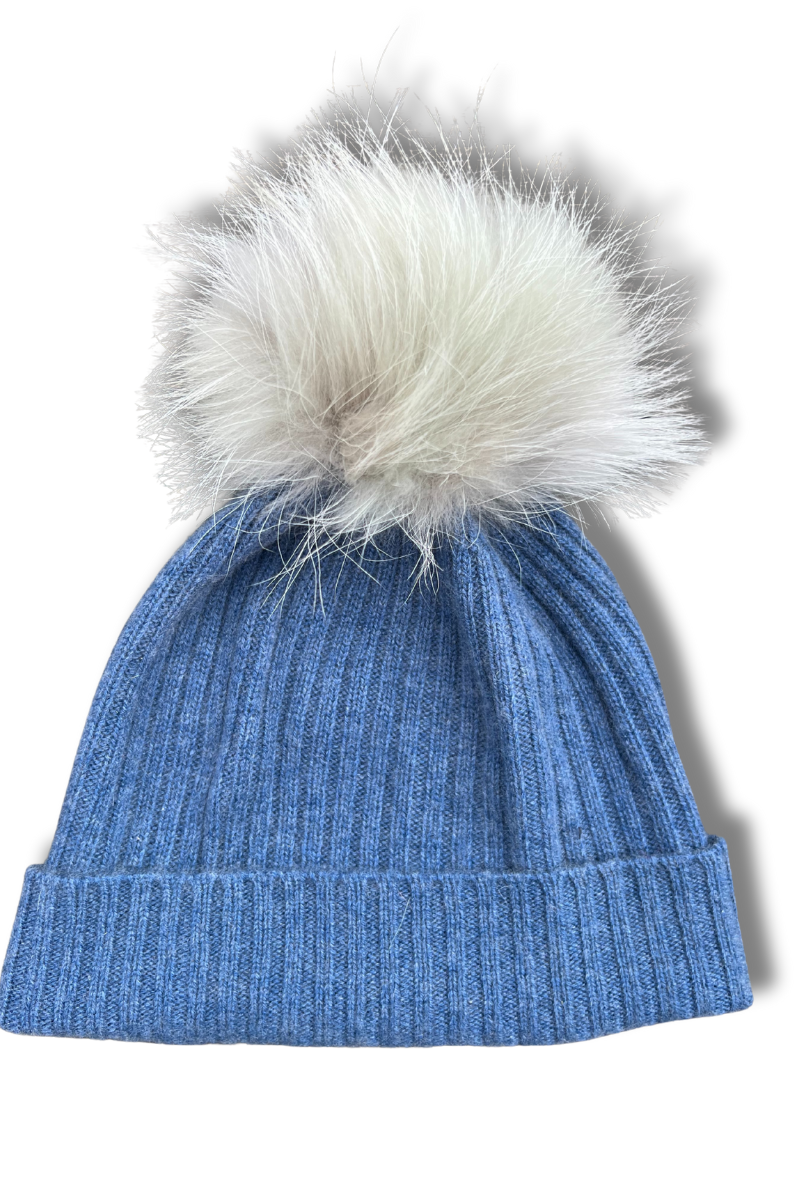 Cashmere Ribbed Hat with Pom Pom