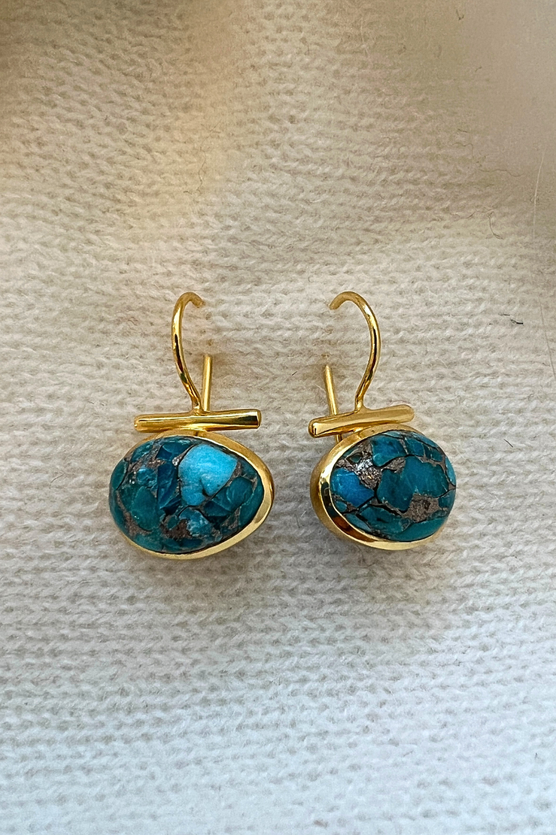 Schmuckoo, Oval Earings with Bar - Turquoise