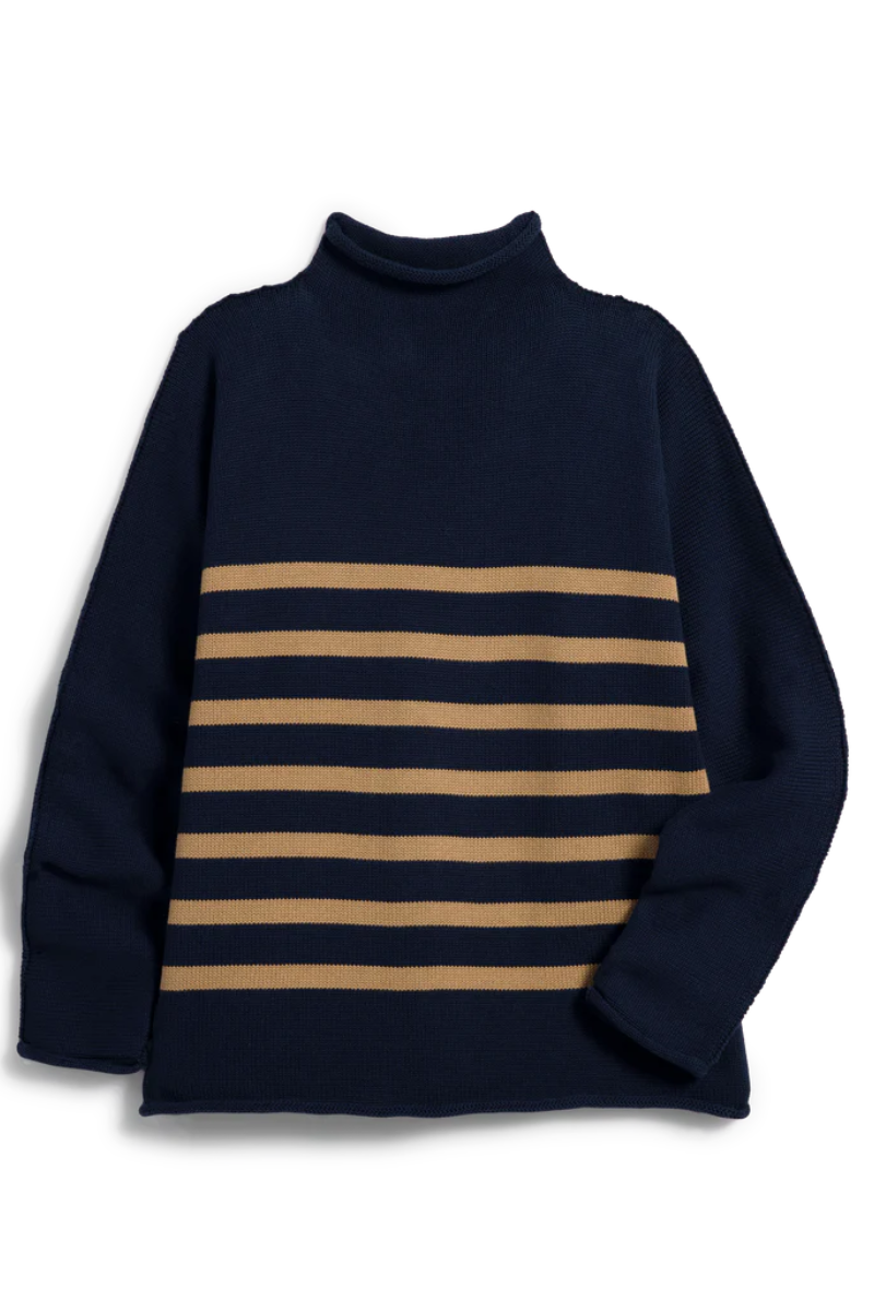 Frank & Eileen, Monterey Sweater- Navy/Camel Stripe