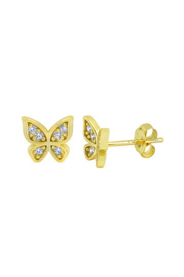 Gold 4-Wing Butterfly Stud Earrings with Cubic Zirconia