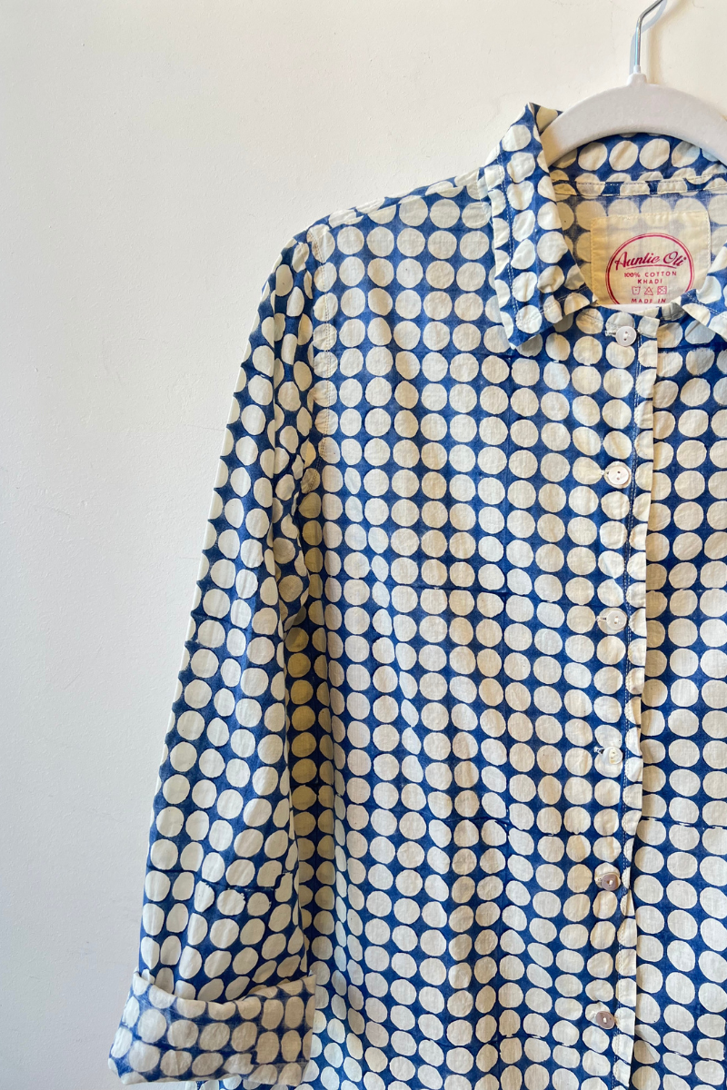 Auntie Oti, Blue Dot Button Shirt