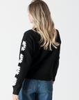 Lyla & Luxe, Raya Crewneck Sweater w/ Sleeve Embroidery-Black/White