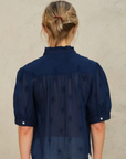 M.A.B.E, Frani Embroidered Short Sleeve Top- Indigo