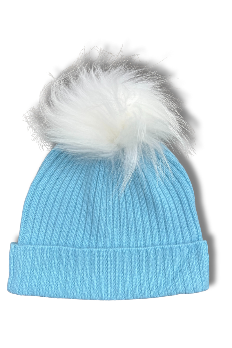 Cashmere Ribbed Hat with Pom Pom