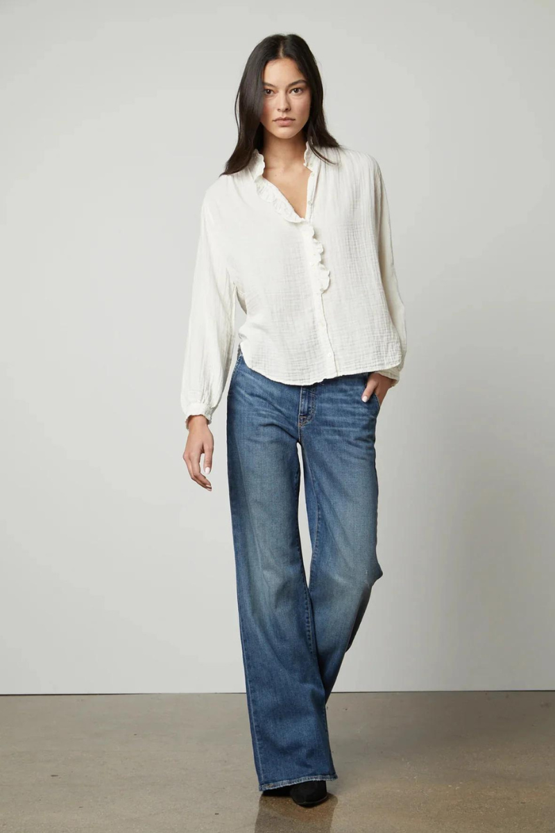 Velvet, Trish Flutter Collared Shirt-White