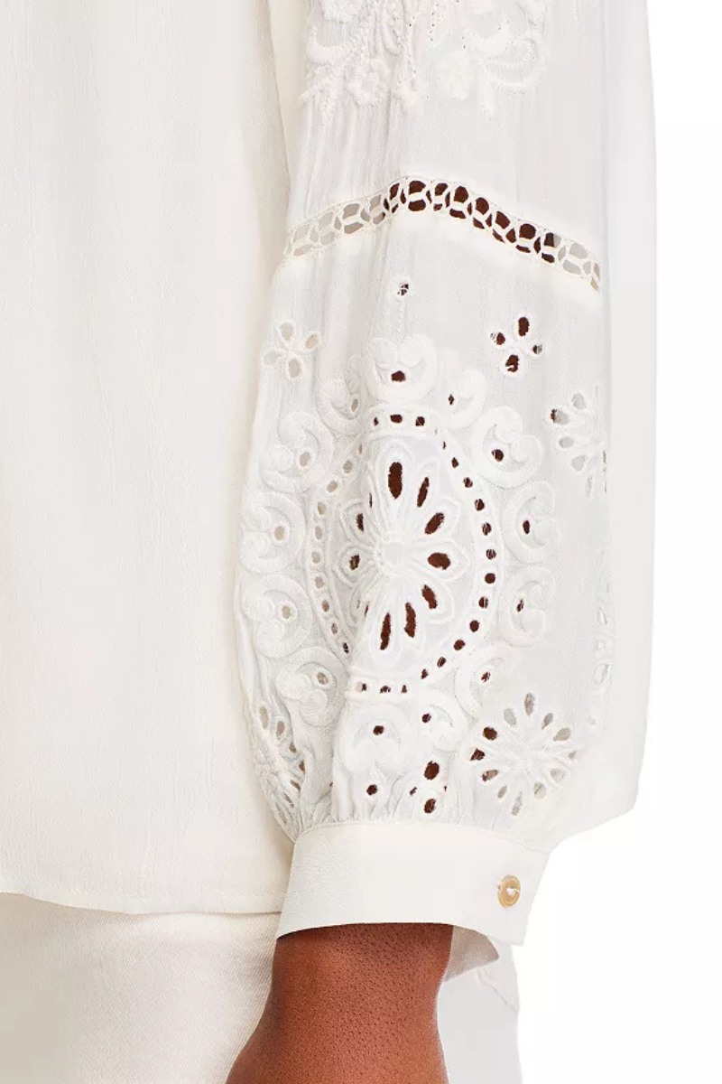 Velvet, Libby DS Viscose Eyelet Top- Cream