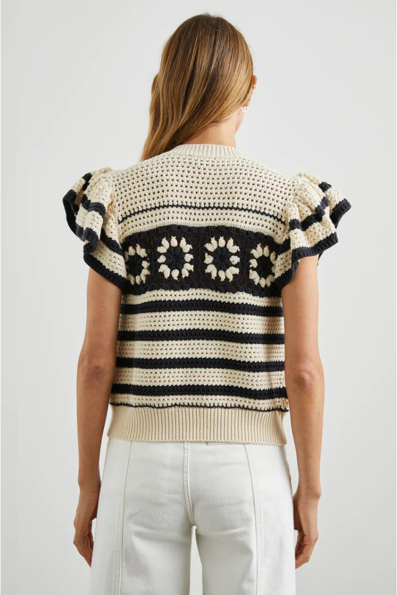 Rails, Penelope Top - Oat Navy Crochet Stripe