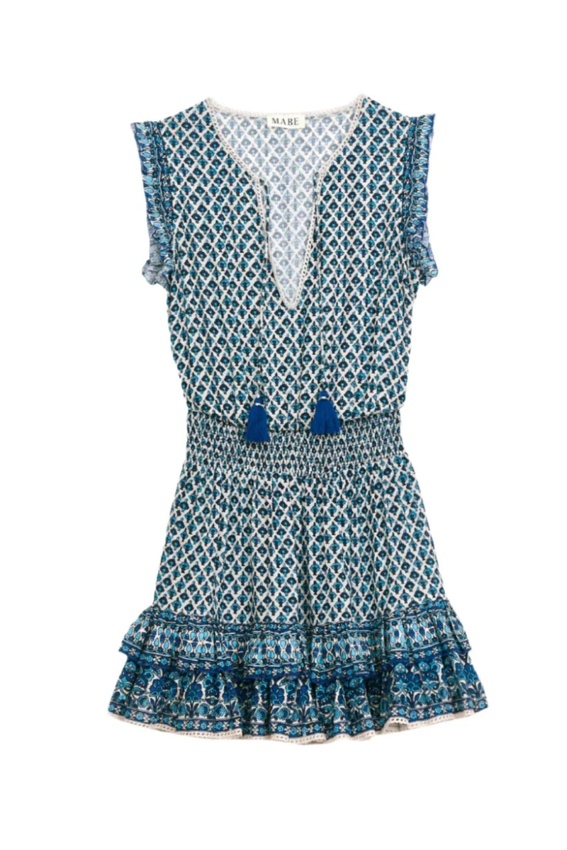 M.A.B.E, Viti Print Short Dress - Blue