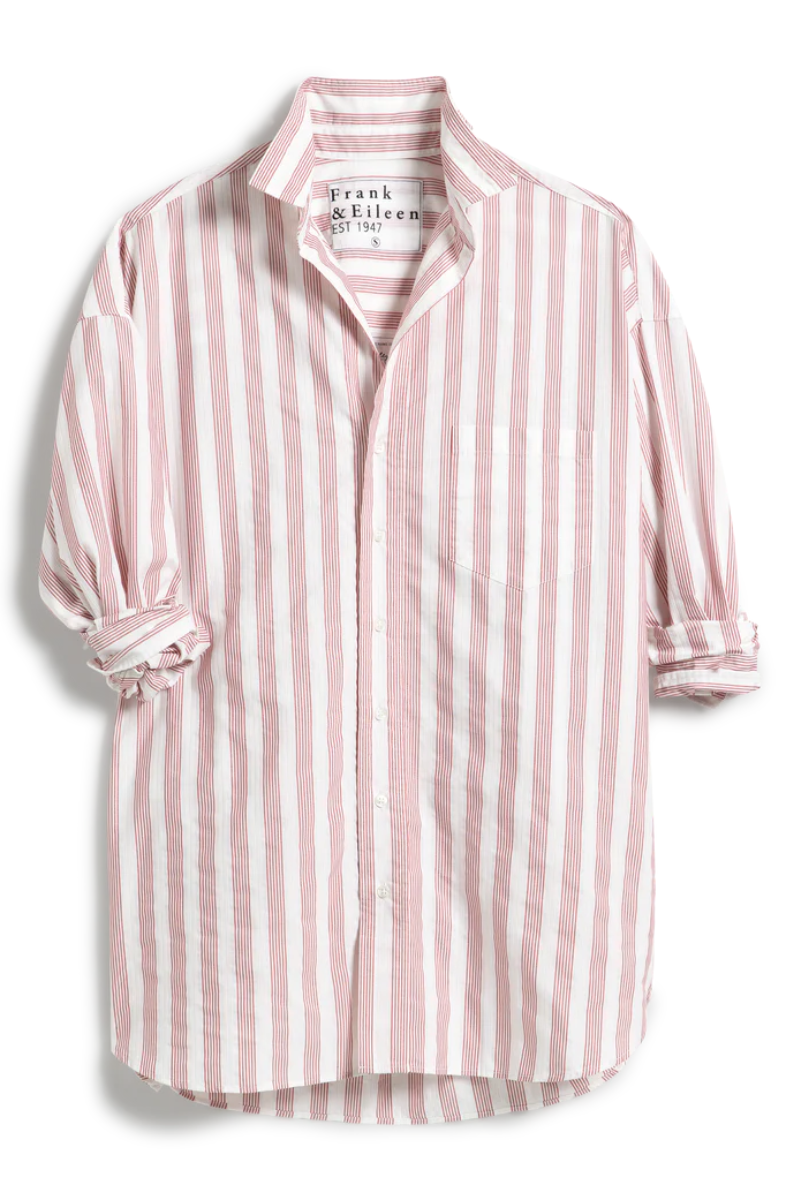 Frank & Eileen, Shirley Oversized Button-Up Shirt-Multi Red Stripe