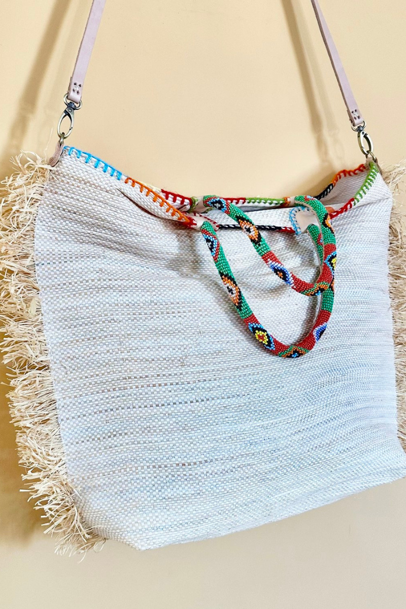 En Shallah, Embroidered Raffia Bag M