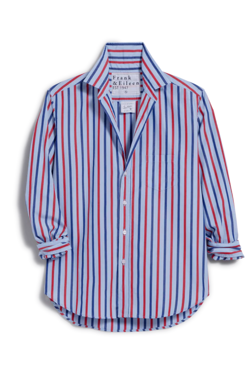 Frank & Eileen, Eileen Relaxed Button Up Shirt - Blue with Navy and Red Stripe