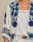 M.A.B.E, Greta Embroidered Jacket- Ecru/ Blue
