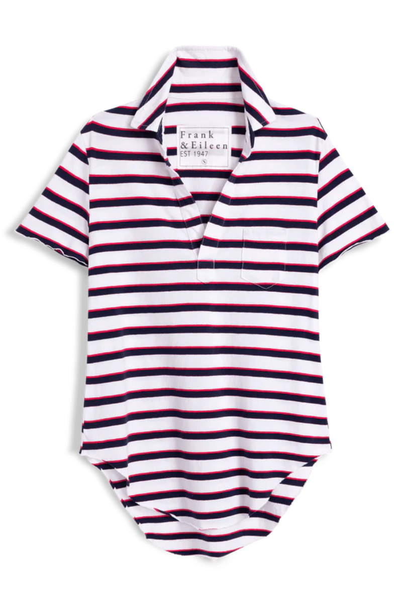 Frank & Eileen, Charlotte Polo Shirt-Red, Navy, White Striped
