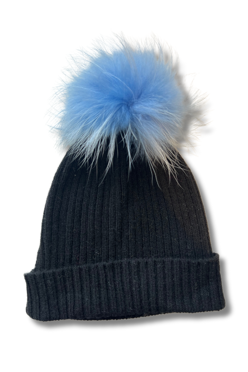 Cashmere Ribbed Hat with Pom Pom