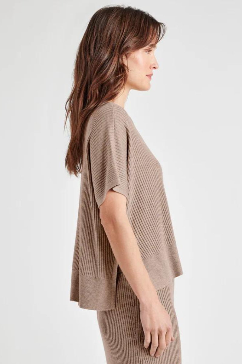 Splendid, Georgie Short Sleeve Rib Sweater - Tawny Heather