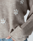 Lyla & Luxe, Aiden Daisy Crewneck Sweater with Embossed Flowers-Oat