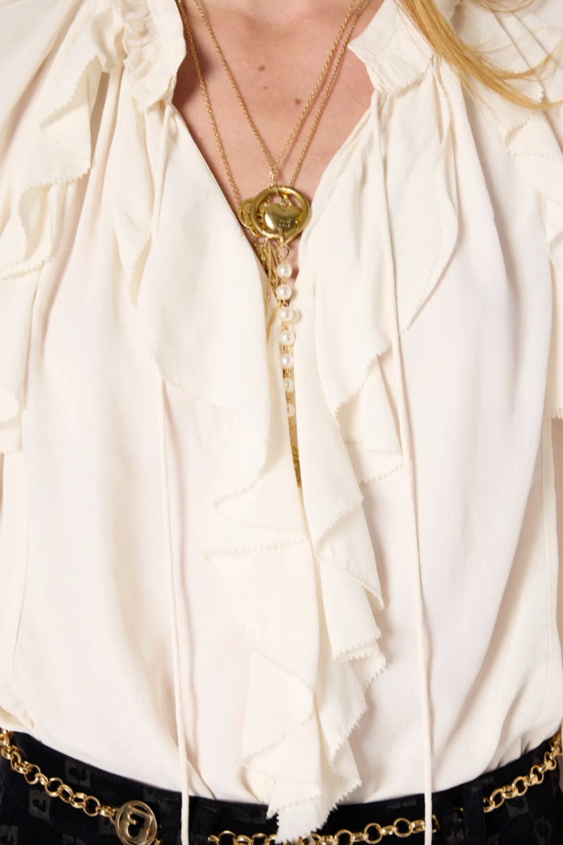 Gerard Darel, Agnella Ruffled Satin Shirt- Ecru
