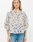 Oliphant, Ruffle Front Button Blouse- Alyssum cream