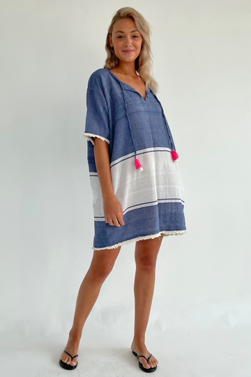 Rose and Rose, Dijon T-Shirt Dress with Tassels