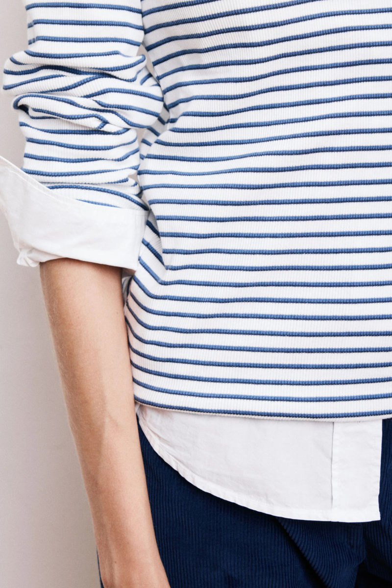 Hartford, Take Knit T-Shirt-Ecru & Navy