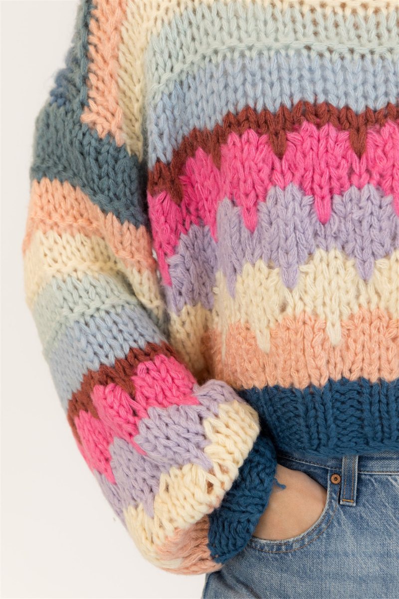 Lyla & Luxe, Hannah Handmade Crewneck Pullover - Multi Stripe