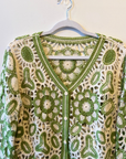 Floral Crochet  Cardigan- Green/Cream