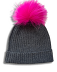 Cashmere Ribbed Hat with Pom Pom