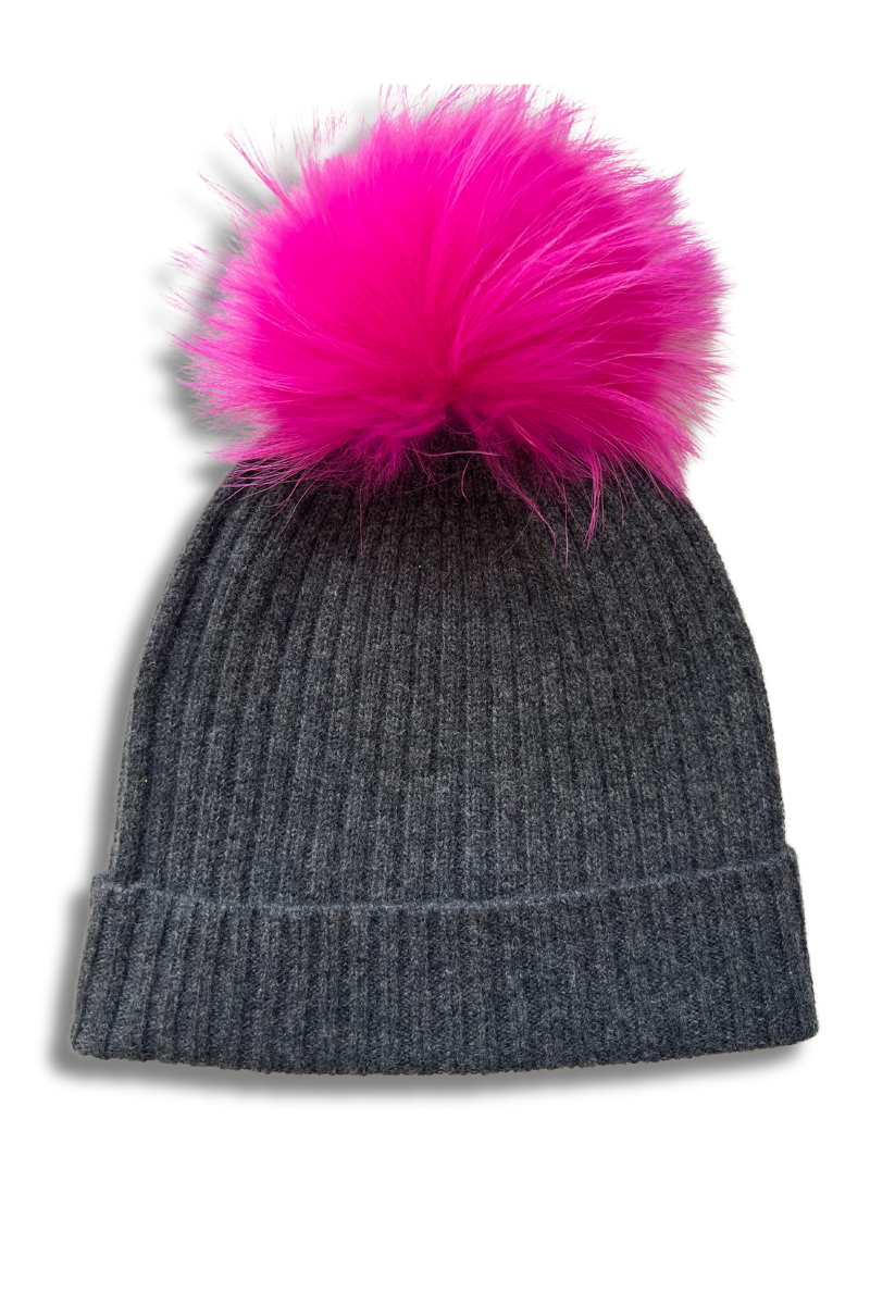 Cashmere Ribbed Hat with Pom Pom