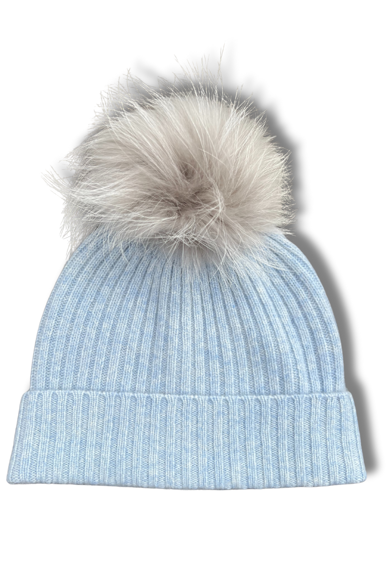 Cashmere Ribbed Hat with Pom Pom