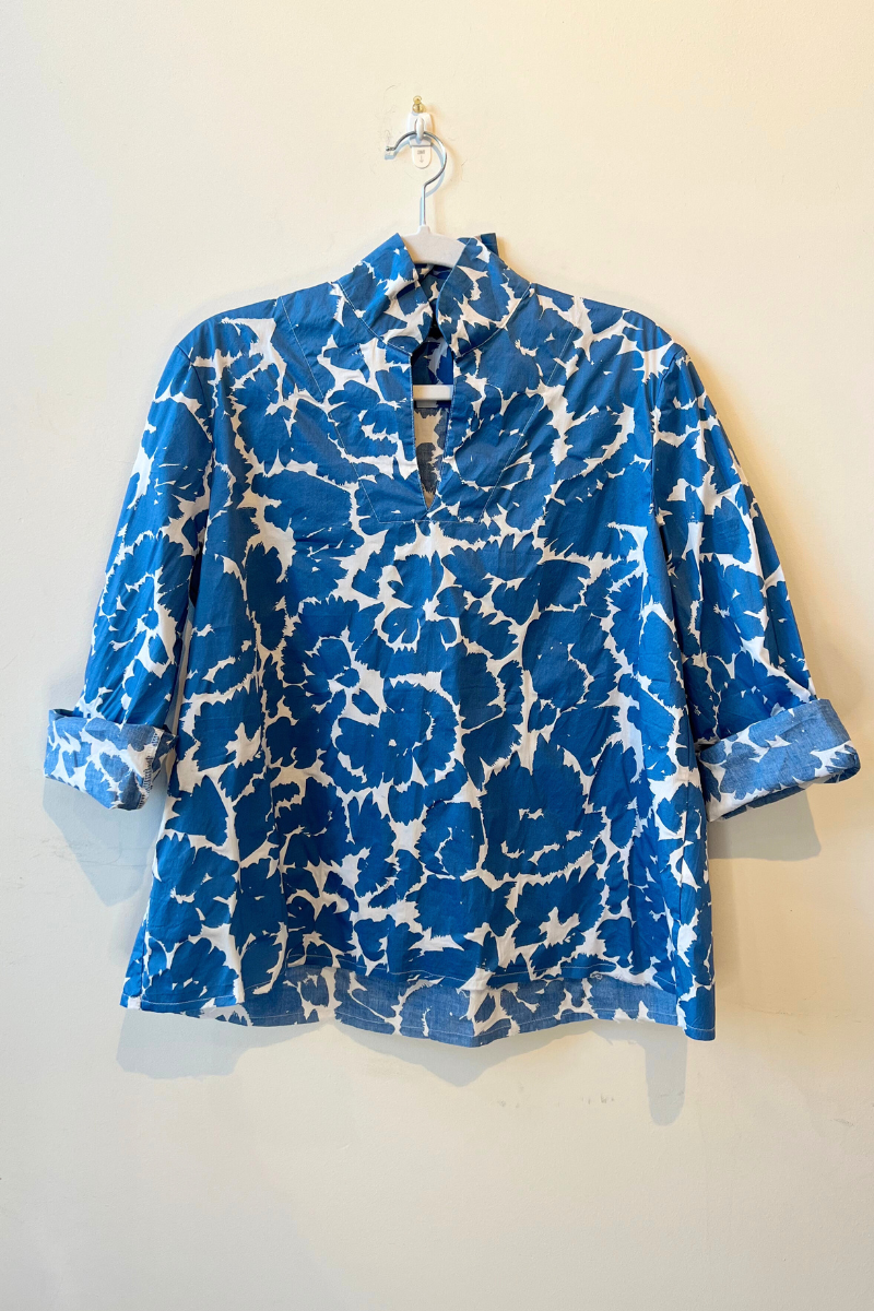 Aequamente, 100% Cotton Shirt- Blue Flowers