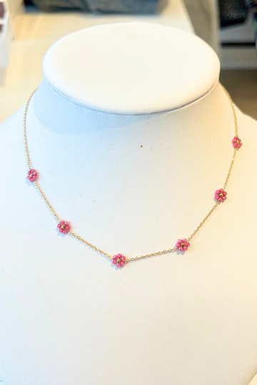 LC, Suzanne Daisy Beaded  Necklace- Pink