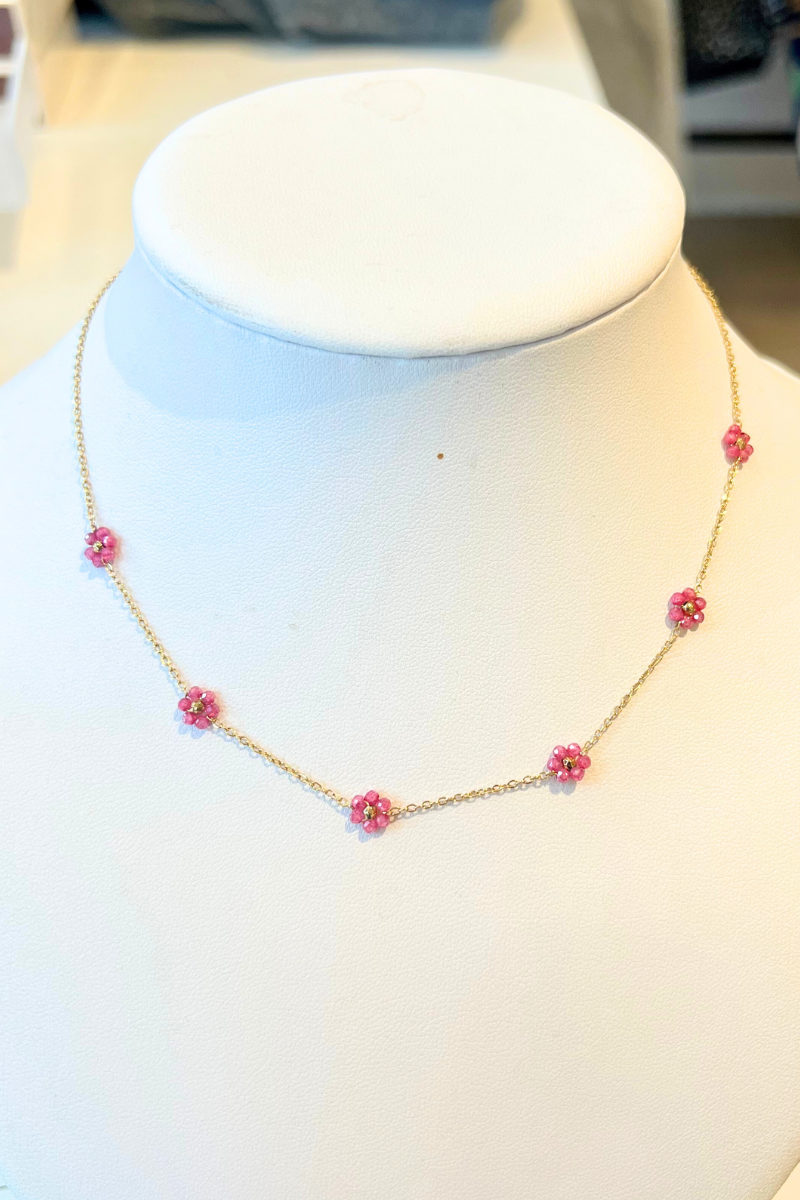 LC, Suzanne Daisy Beaded  Necklace- Pink