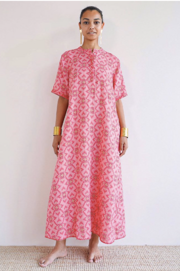 Nimo With Love, Cassia Dress- Coral Ikat