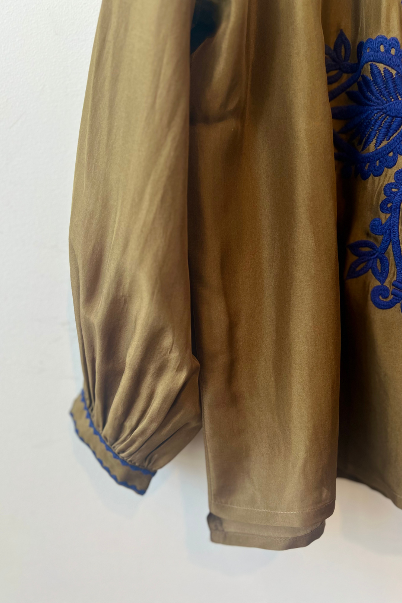 Benaras, Silk Shirt- Khaki/Navy