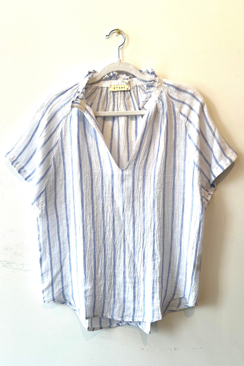 Stark, Naomi Linen Striped Top-White Stripe