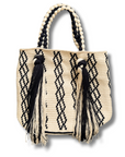 Le Pom Pom, Large Tassel Bucket Bag-Black/White