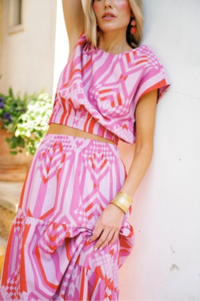 Sheridan French, Gardenia Skirt- Flamingo Geo Diamond