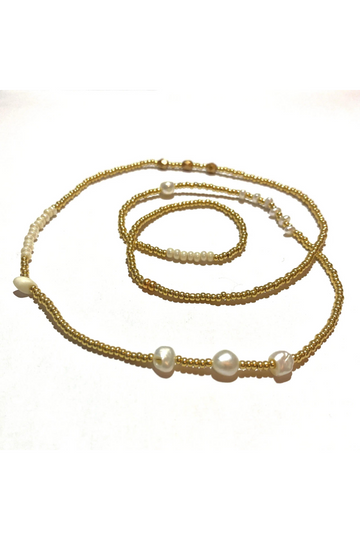 The Makery, Loopstring Necklace in Gold with Pearls