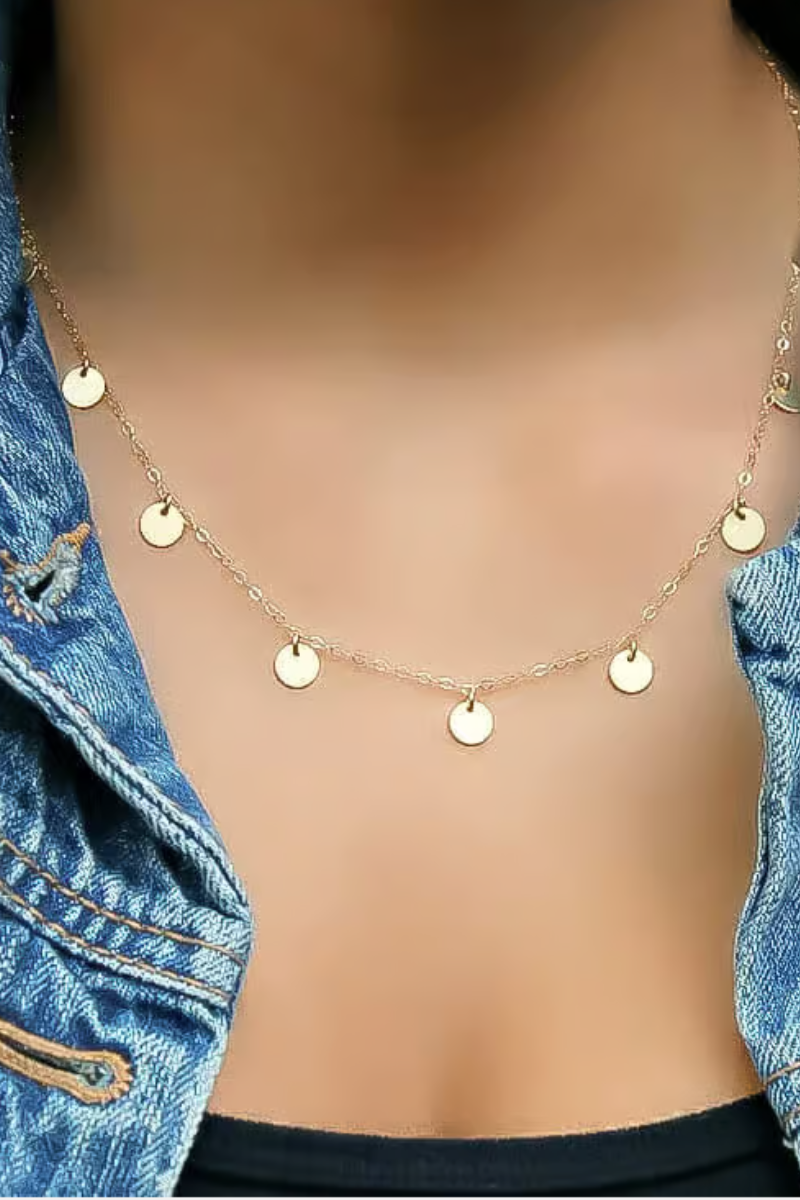 The Makery, Gold Seven Disc Necklace with a Satin Finish