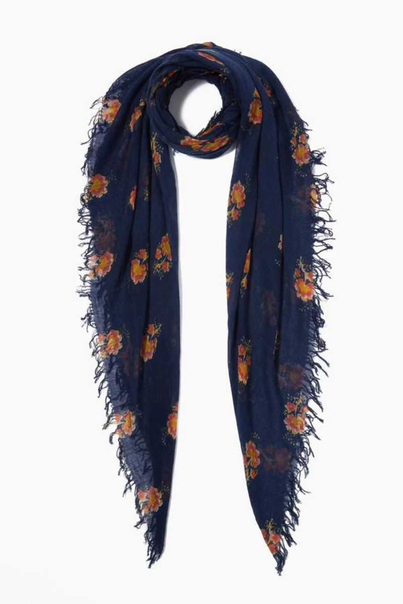 Chan Luu, Hibiscus Floral Cashmere & Silk Scarf- Pageant Blue