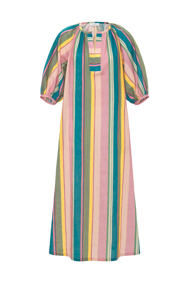 Mirto, Multicolour Cotton & Linen Striped Kaftan