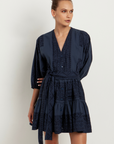 Greek Archaic Kori, Short Embroidered Dress- Navy