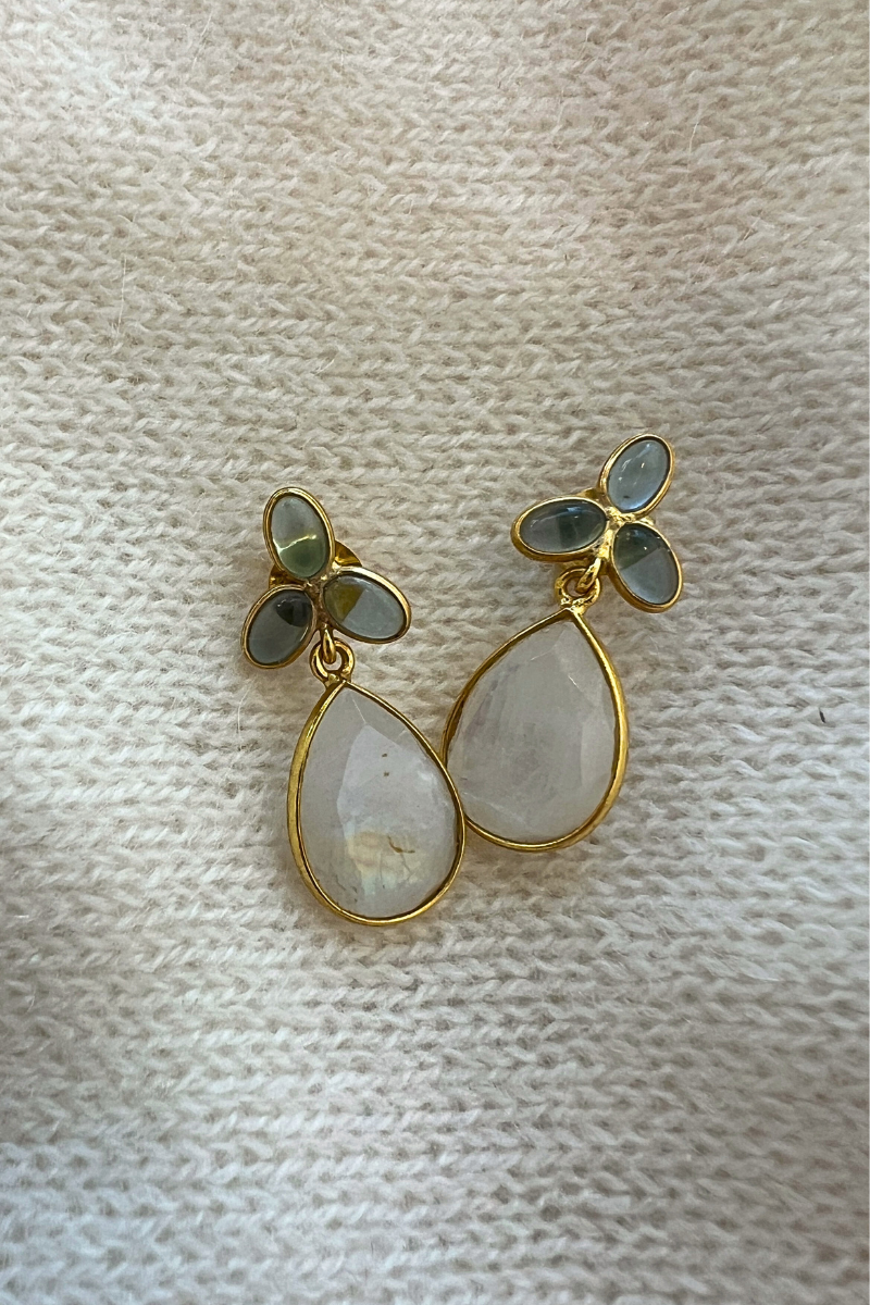 Schmuckoo, Teardrop with Cluster Earrings - Rainbow Moonstone