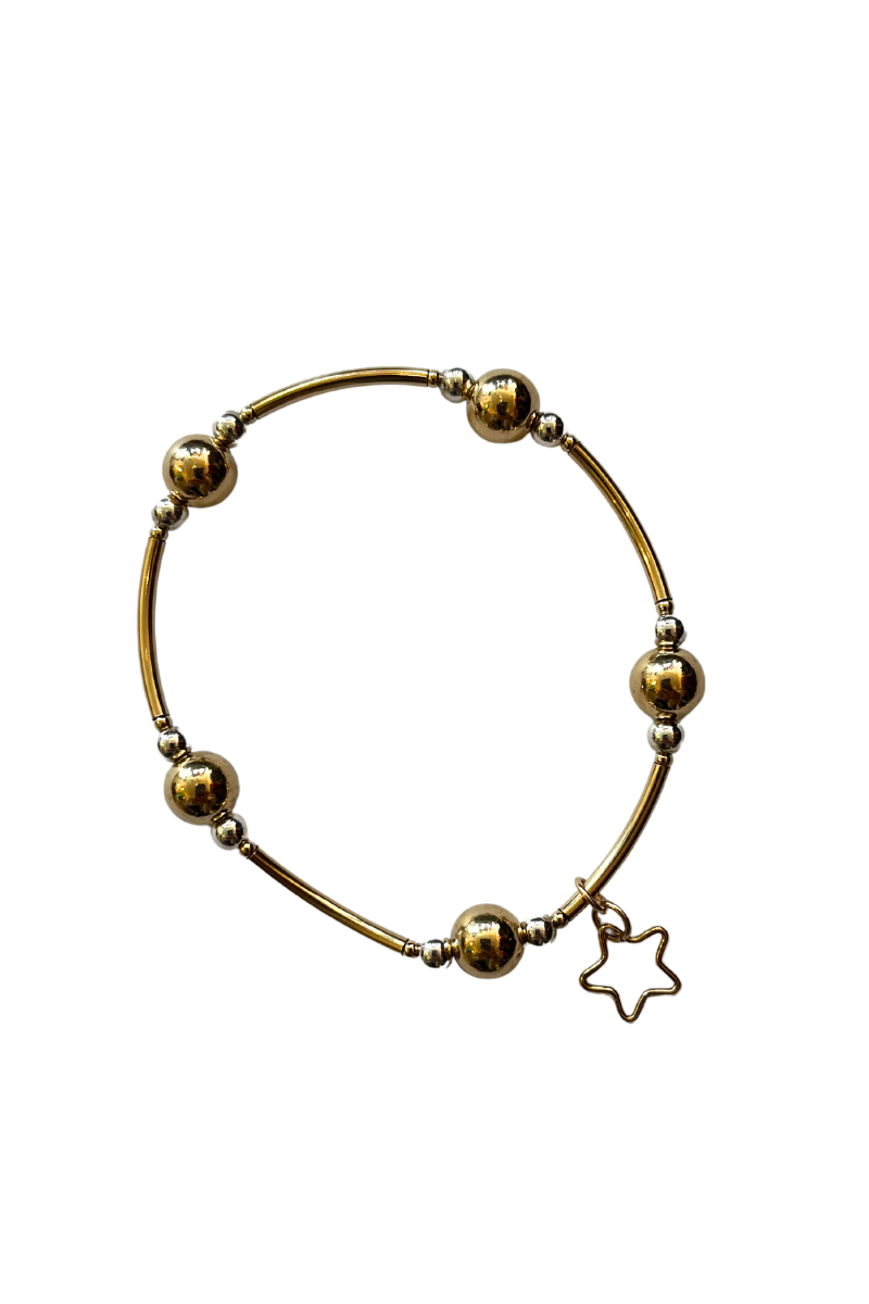 Kathy Tierney, Beaded Silver & Gold Bracelet with Gold Charm